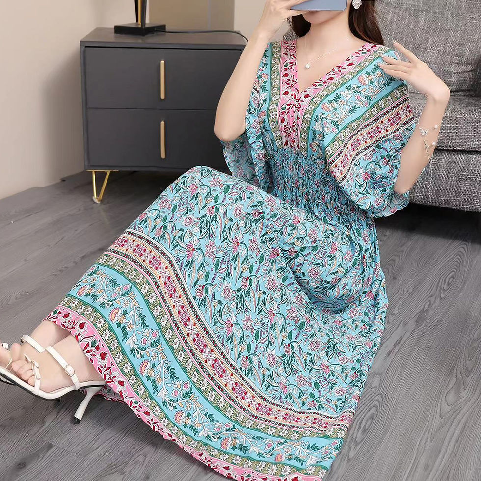 Thumbnail: Bohemian floral Fashion Summer Dress 2024 Women Maxi long beach holiday travel 