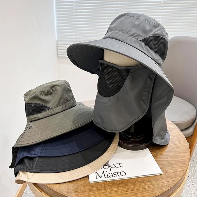 Miniatura: Summer Outdoor Fishing Caps Men Wide Brim UV Protective Mask Thin Casual Hats S
