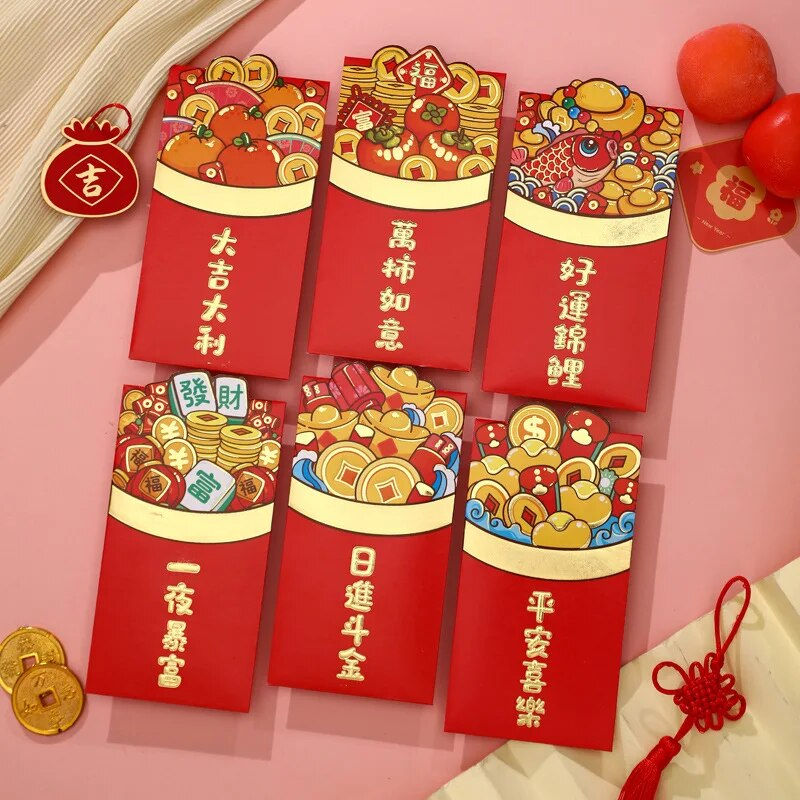 Миниатюра: 6PCS Chinese New Year Red Envelope Lunar Dragon Year HongBao 2024 Lucky Money P