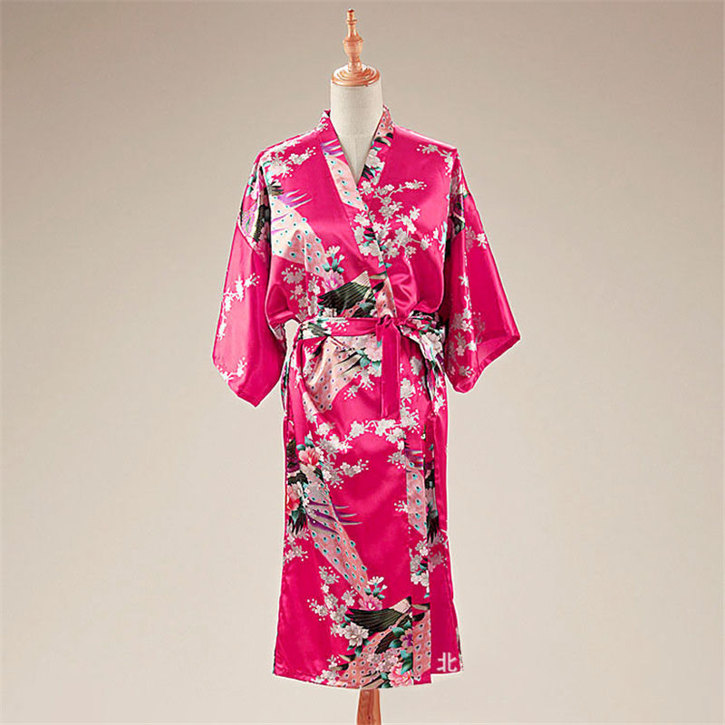 Thumbnail: Women Satin Pajamas Bathing Robe Gown Japanese Traditional Women Sakura Kimono 
