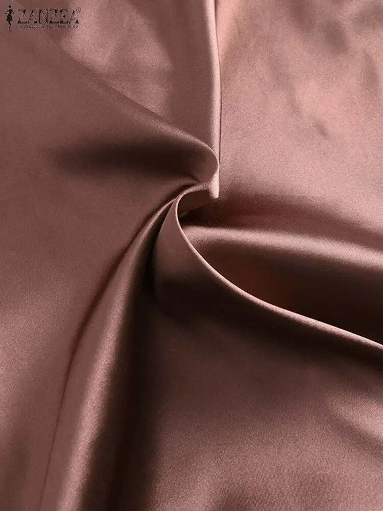 Thumbnail: ZANZEA Woman Spring Autumn Satin Silk Skirt Work OL Back Zipper Faldas Saia Jup