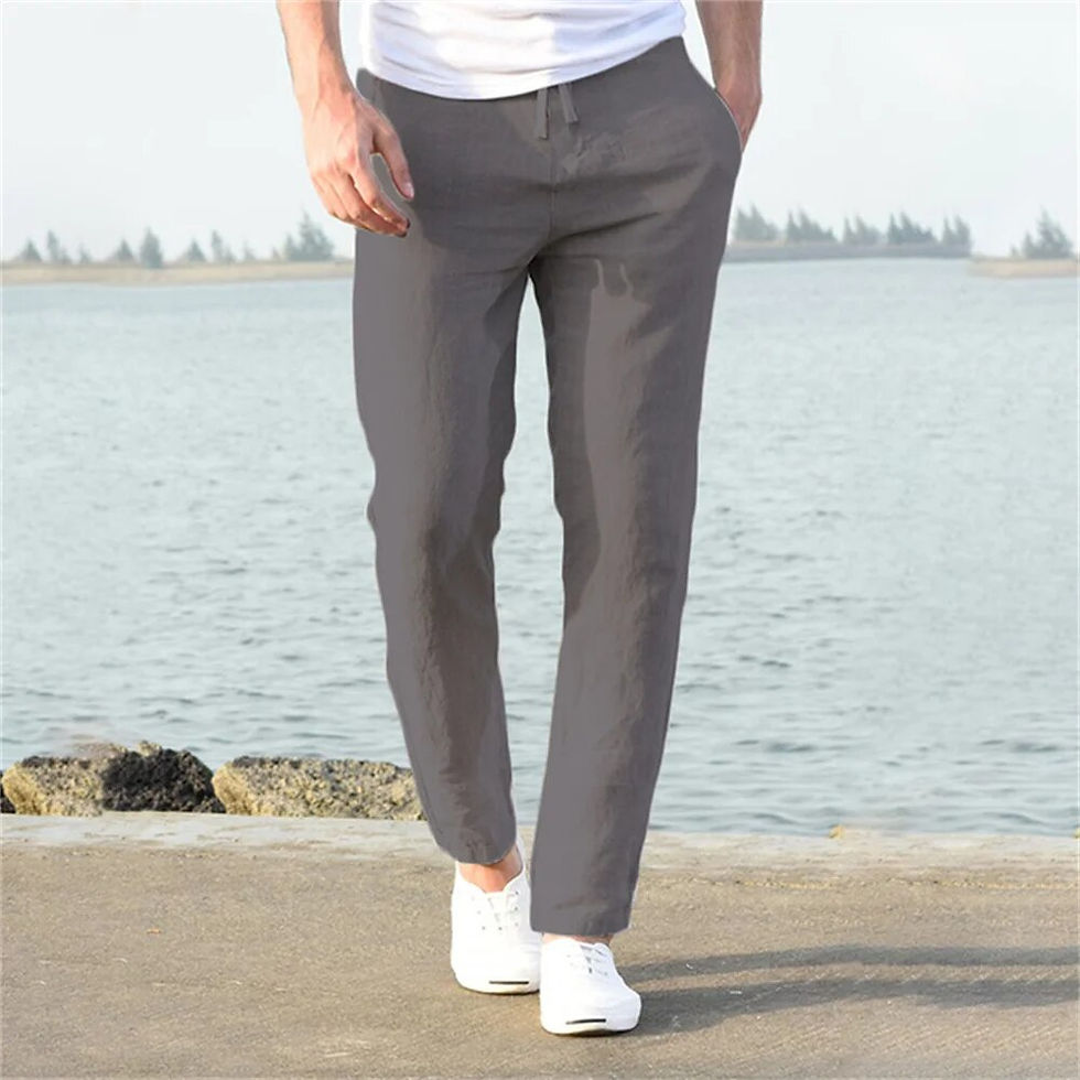 Imej kecil: 2023 Men's Cotton Linen Pants Male Autumn New Breathable Solid Color Linen Trou