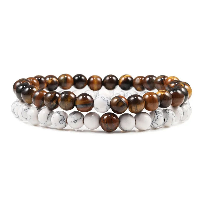 Miniatura: Set Bracelet Couples Distance Black White Natural Lava Stone Tiger Eye Beaded Y