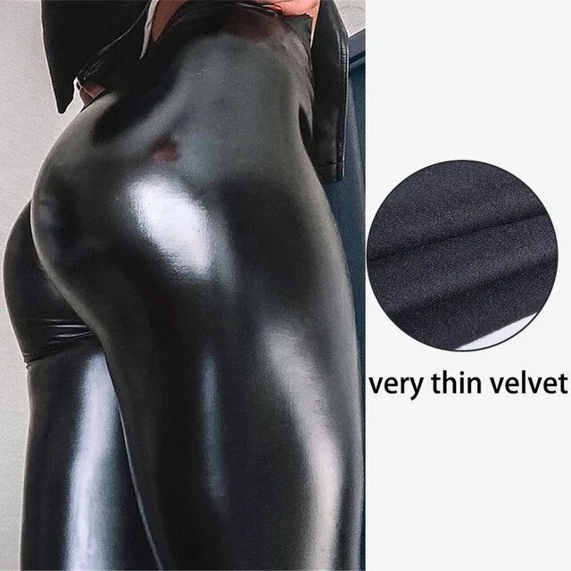 Thumbnail: Qisin Plus Size Winter PU Leather Leggings Women Thickened Warm Legging High Wa