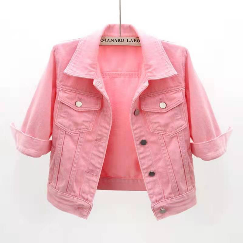 Thumbnail: Women Denim Jacket Spring Autumn Short Coat Pink Jean Jackets Casual Tops Purpl