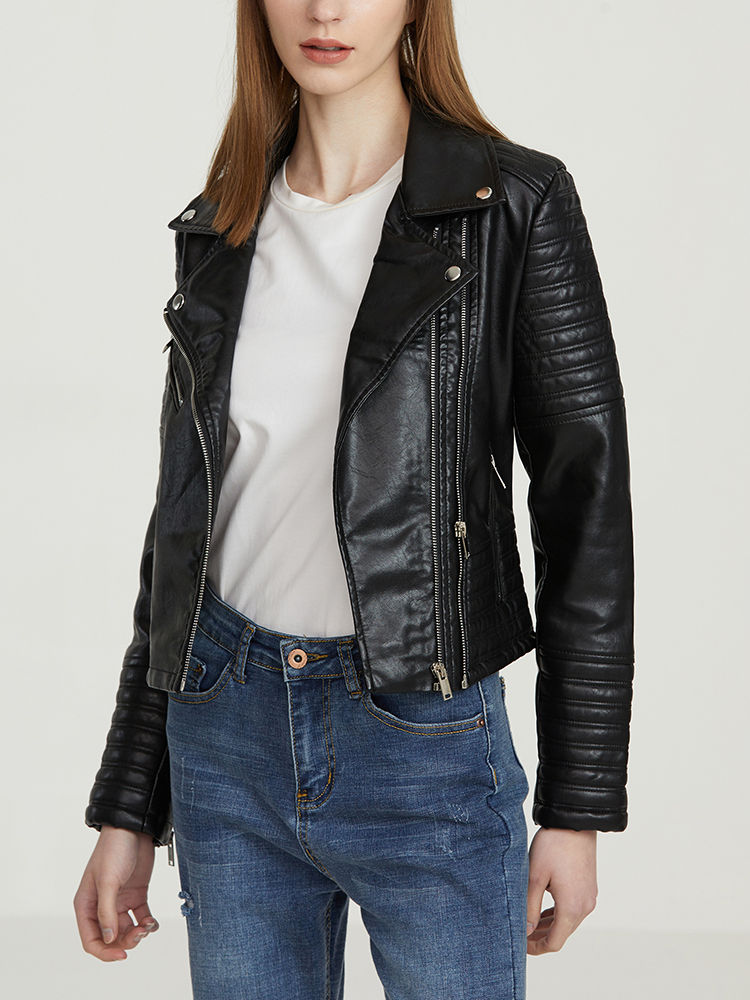 Thumbnail: Fitaylor Autumn Women Women Faux PU Leather Jacket Casual Lady Long-sleeve Wind