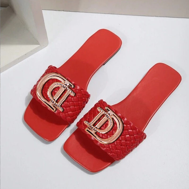 Thumbnail: Women Luxury Decor Weave Design Flat Sandals Fashion Open-toe Vacation Casual S