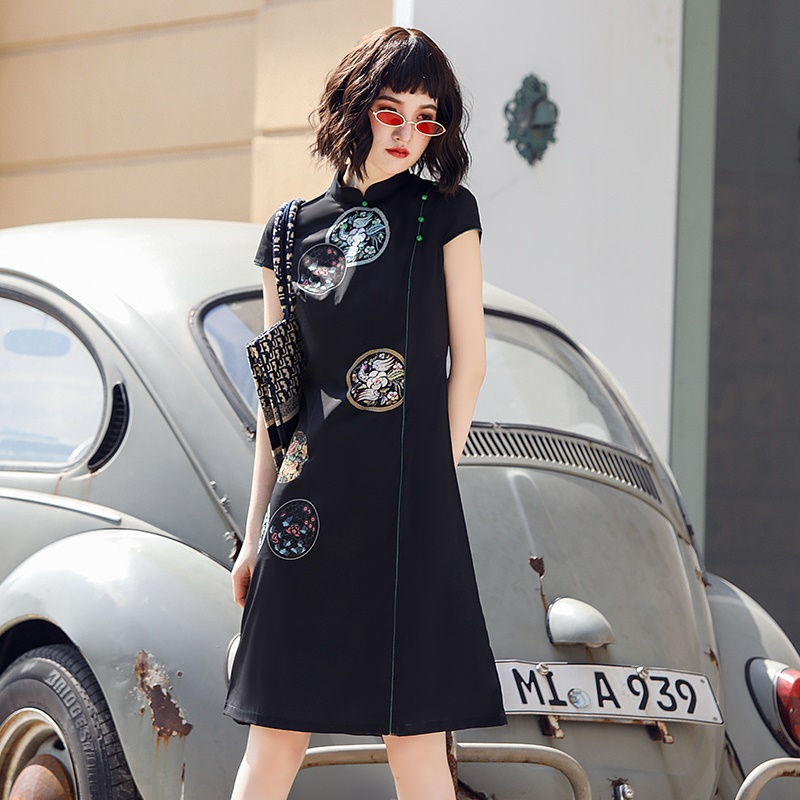 Miniature : Japanese Streetwear Women Asian Clothes Black Elegant Chinese Dresses Cheongsam