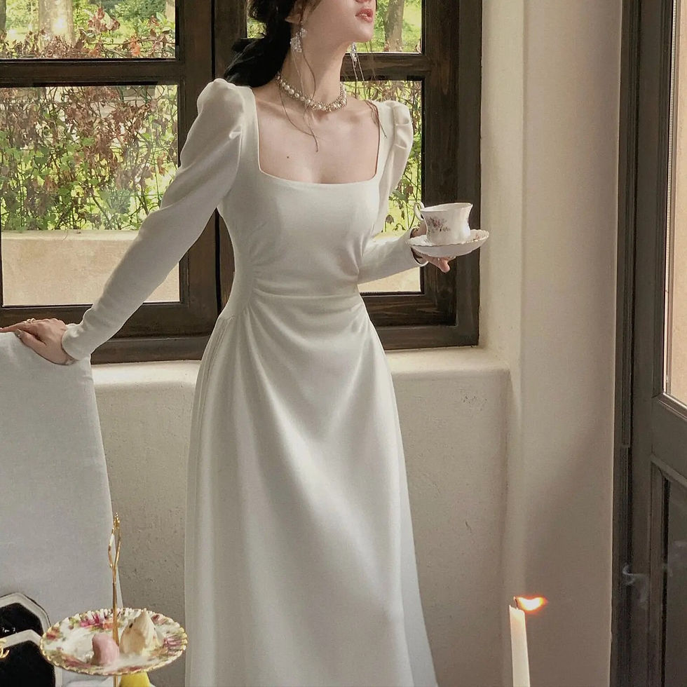 Miniatura: 2023 Spring New Elegant Square Collar Midi Party Dress  For Women Long Sleeve B