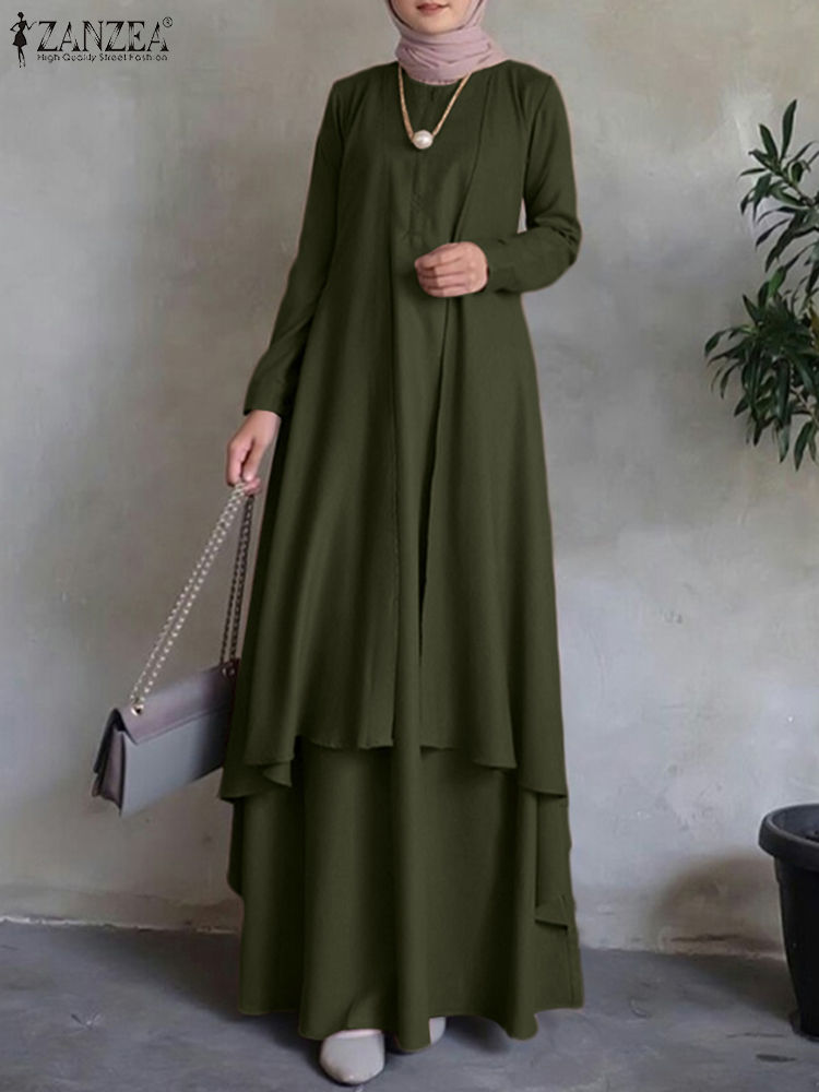 Thumbnail: ZANZEA Autumn Fashion Muslim Dress Women Long Sleeve Abaya Sundress Casual Loos