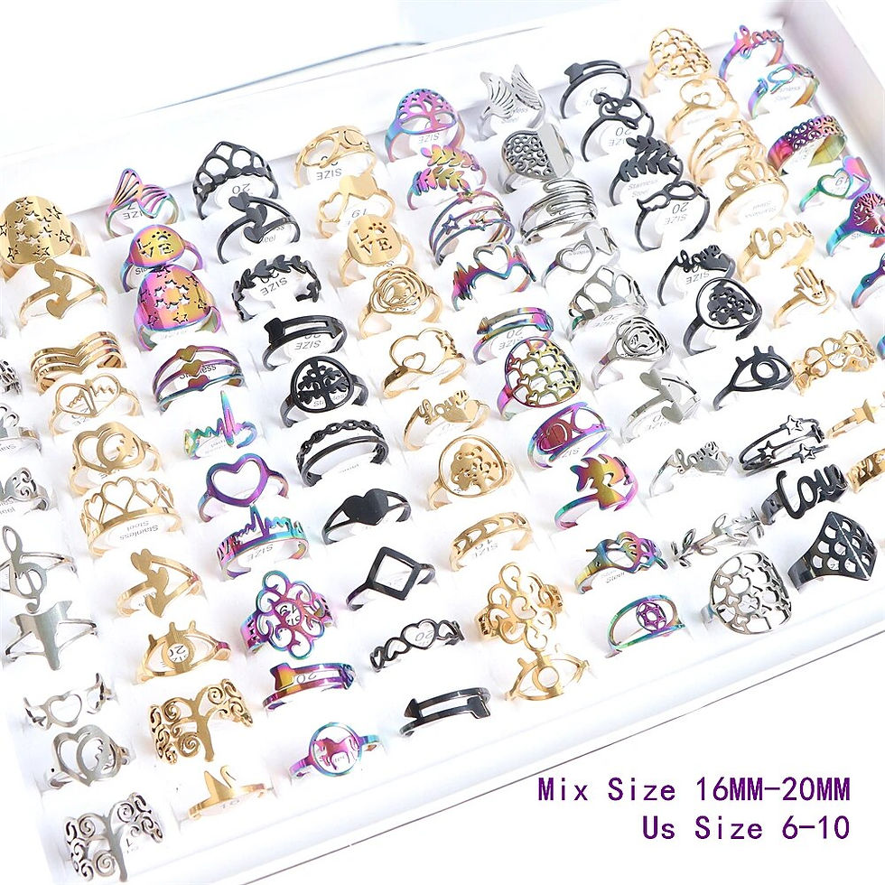 Thumbnail: 10/20 Pcs/Lot Fashion Multi Style Stainless Steel Jewelry Rings Zircon Crystal 