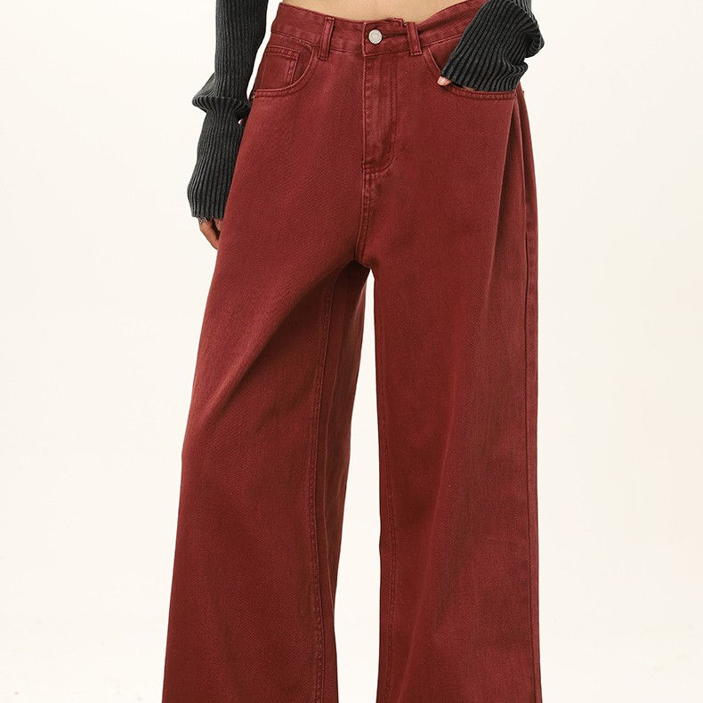 Thumbnail: Wine Red Wide Leg Jeans For Women In Autumn And Winter