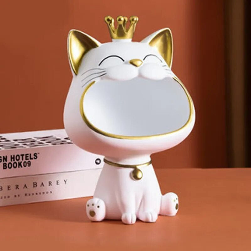 Thumbnail: Fortune Crown Big Mouth Cat Entrance Key Storage Tray Decorative Ornament, Ligh