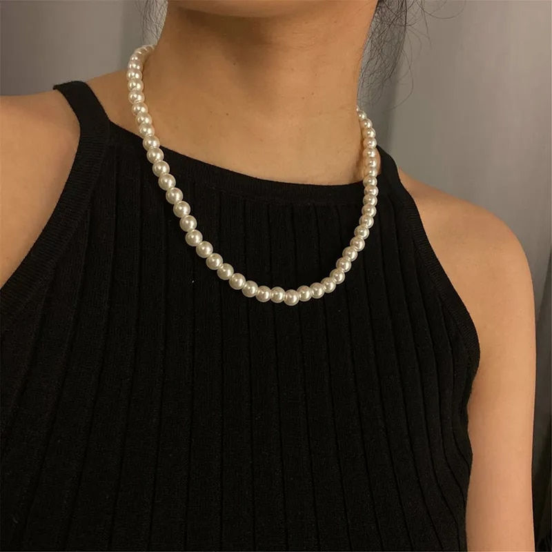 Miniatura: Classic Elegant White Pearl Chokers Necklace For Women Men Wedding Banquet Neck