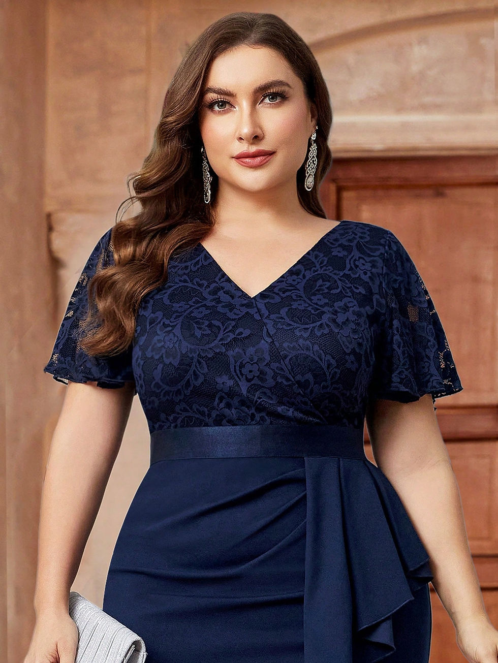 Miniatura: Plus Floral Lace Flounce Sleeve Ruffle Trim Wrap Hem Bodycon Dress