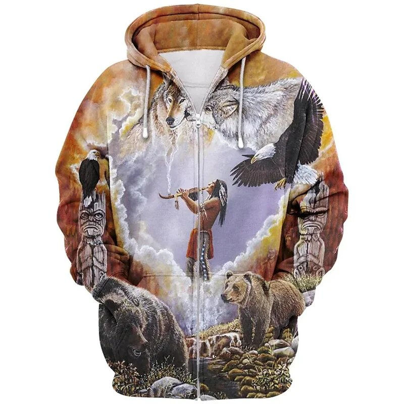 Miniatura: Fashion New Summer Men's Hoodie Indian Pattern Printed 3D Hip Hop Long Sleeve S