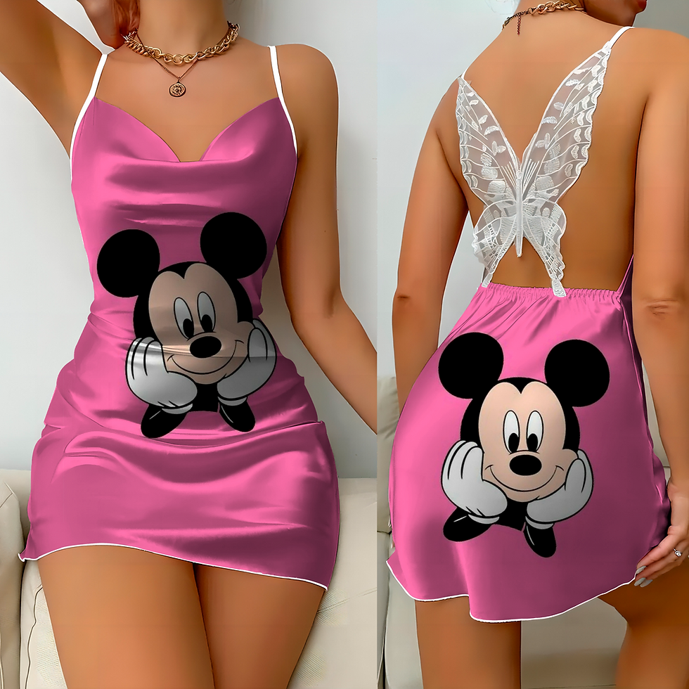 Imej kecil: Mini Dress Pajama Skirt Bow Knot Party Dresses Satin Surface Minnie Mouse Disne