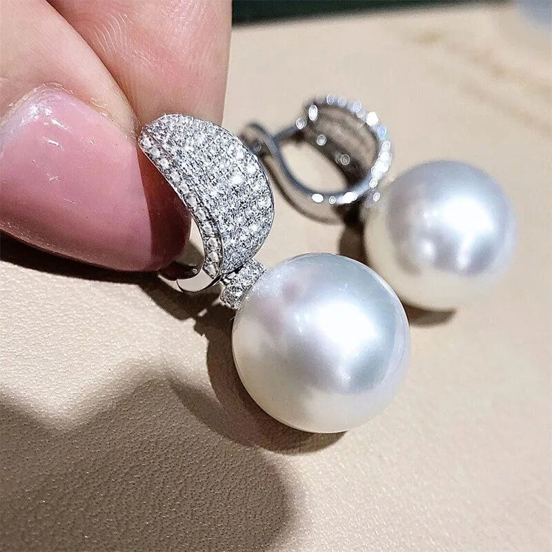 Miniatura: Huitan Gorgeous Flower Imitation Pearl Earrings Women Luxury Inlaid Sparkling C
