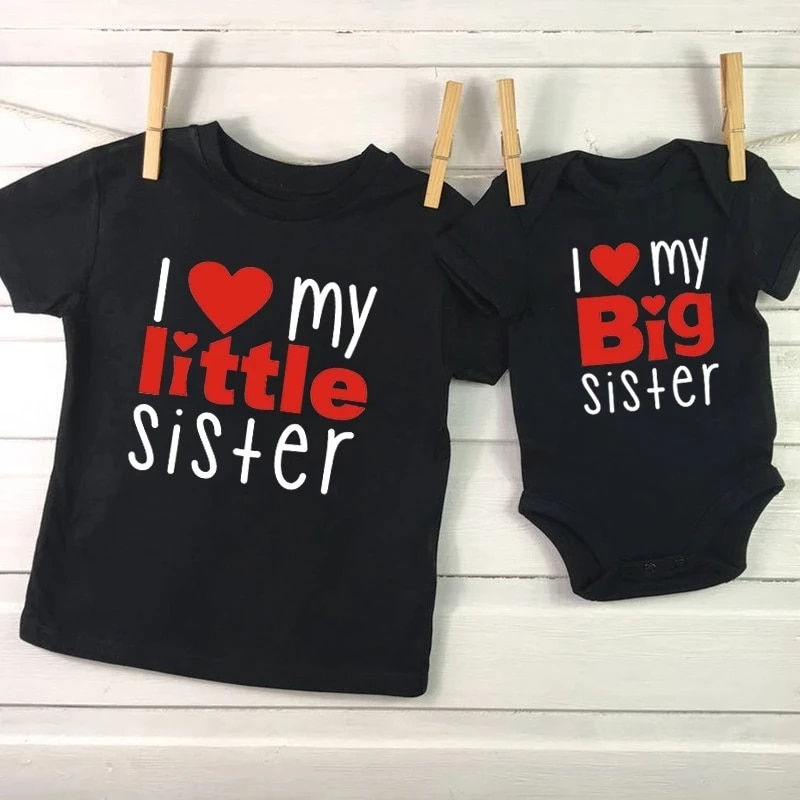 Thumbnail: 1PC Matching T Shirts Sibling Sisters Brother T-shirt I Love My Big Sister Fami