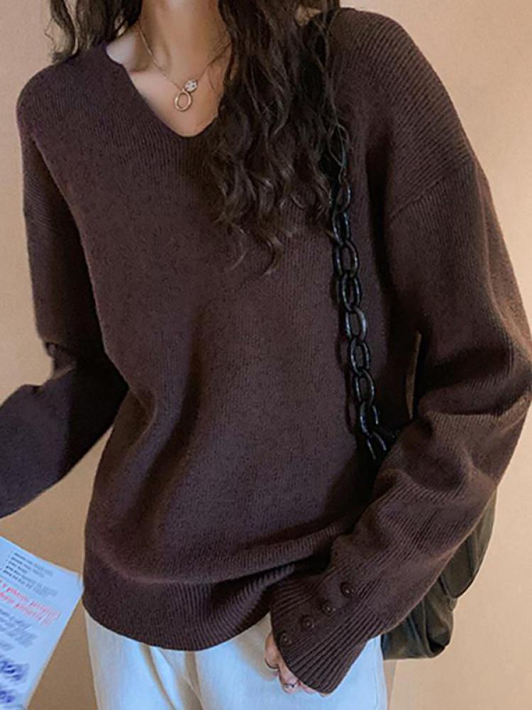 Thumbnail: V Neck Autumn Winter Sweater Pullovers Women 2024 Loose Button Pullover Women S