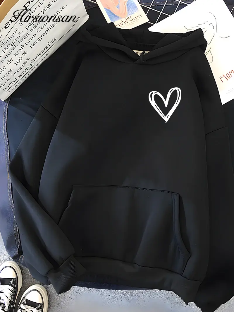 Thumbnail: Hirsionsan Simplic Heart Print Women Sweatshirt Soft Casual Loose Vintage Femal