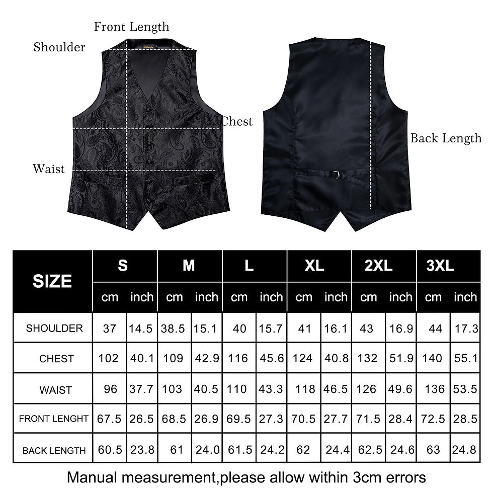 Miniatyrbild: Men Black Paisley Vest Necktie Bowtie Pocket Square Cufflinks Dress Set жилетка