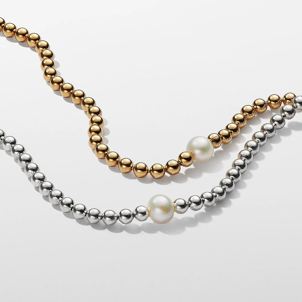 Thumbnail: Plata De Ley Silver Plated Pearl & Beads Collier Necklace Bracelet For Women Me