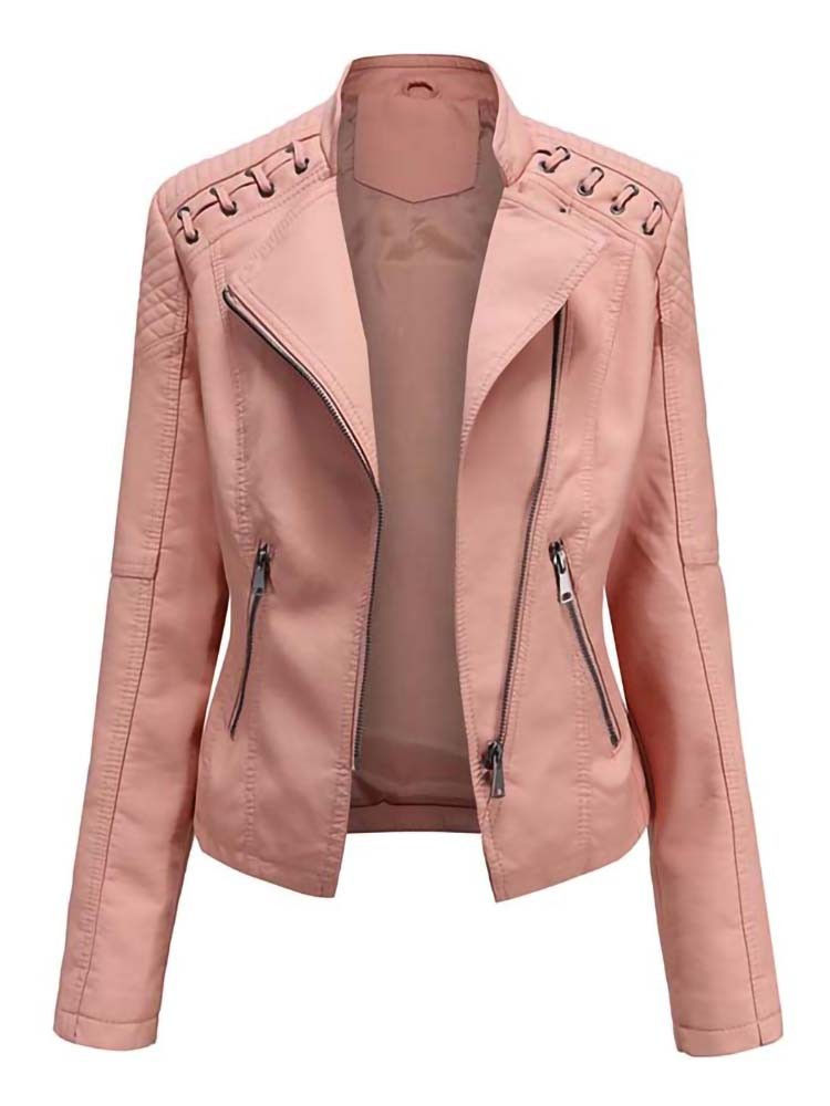 Thumbnail: Autumn Winter Pu Faux Women's Leather Jackets Long Sleeve Zipper Slim Motorcycl
