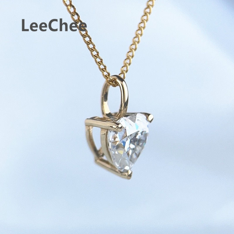 1CT Heart Cut Moissanite Pendant Real 18K Yellow Gold 6.5MM VVS Lab Diamond Nec