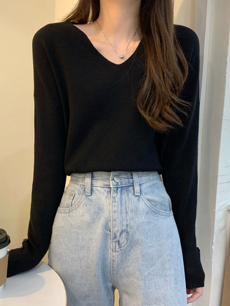 Thumbnail: V Neck Autumn Winter Sweater Pullovers Women 2024 Loose Button Pullover Women S