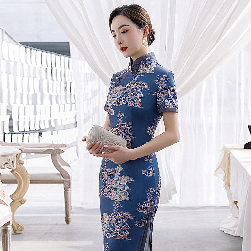 Miniaturebillede: Vietnam Dress Women Summer 2020 Aodai Oriental Dress Midi Long Cheongsam Tradit