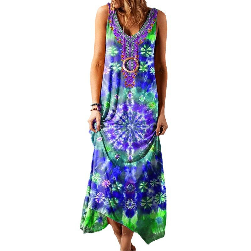 Thumbnail: Women's S-5XL size Women's New Ethnic Style Loose Printed Tank Top Dress Women'