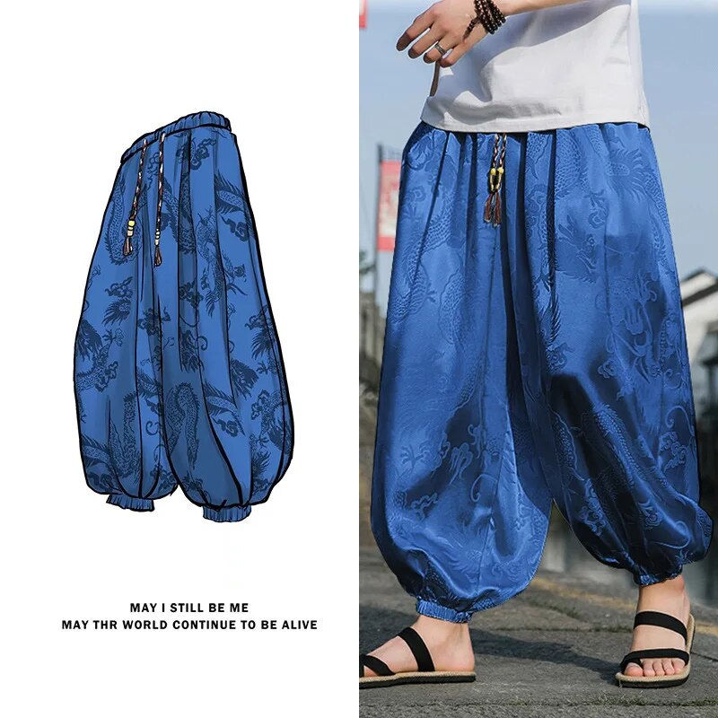 Miniatura: FGKKS 2023 Outdoor Brand Pants For Men Lce Silk Dragon Dark Flower Loose Bloome
