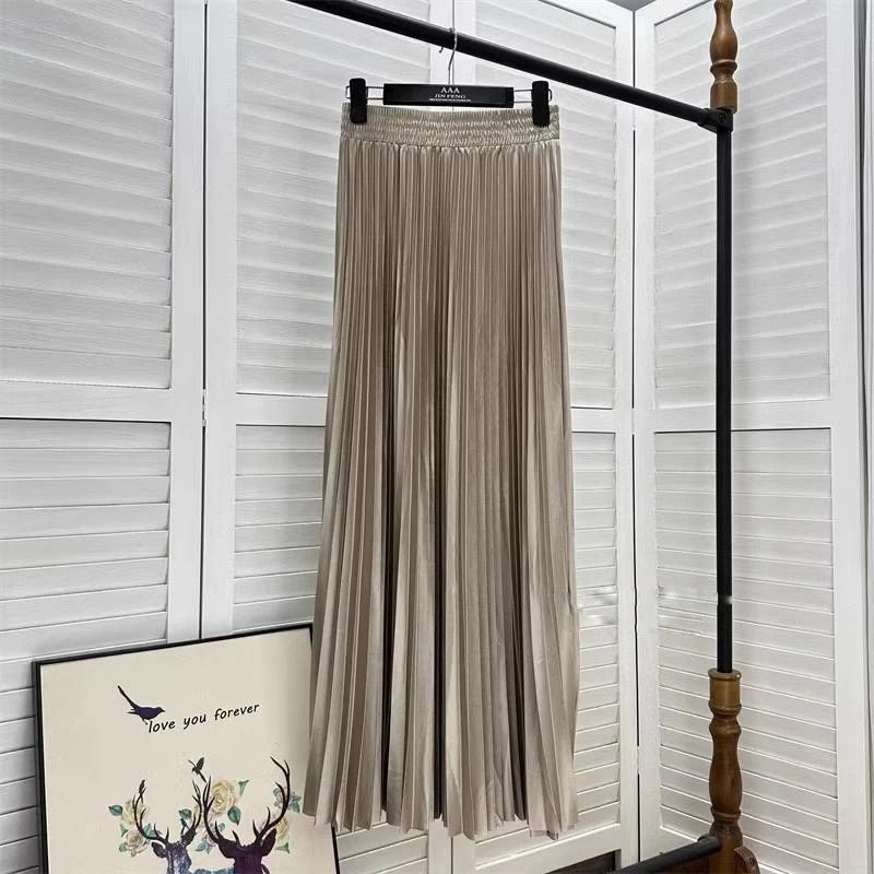 Küçük resim: 2023 97cm Basics Maxi Pleated Skirt for Women New Korean Casual All-match Solid