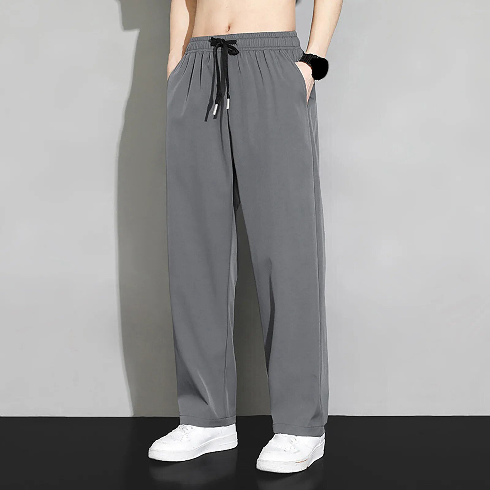Sport Loose Man Casual Pants Straight Waist Drawstring Autumn Warm Fashion Hip