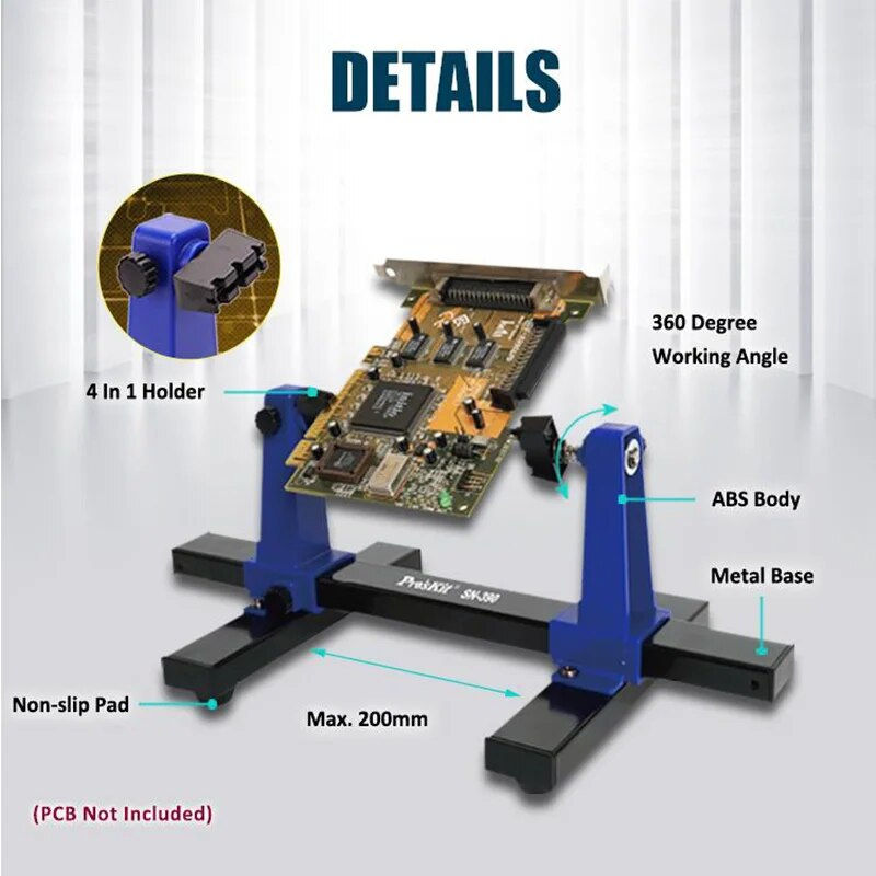 Pro'skit 0-200mm Adjustable PCB Holder 360 ° Rotation Printed Circuit Board Jig