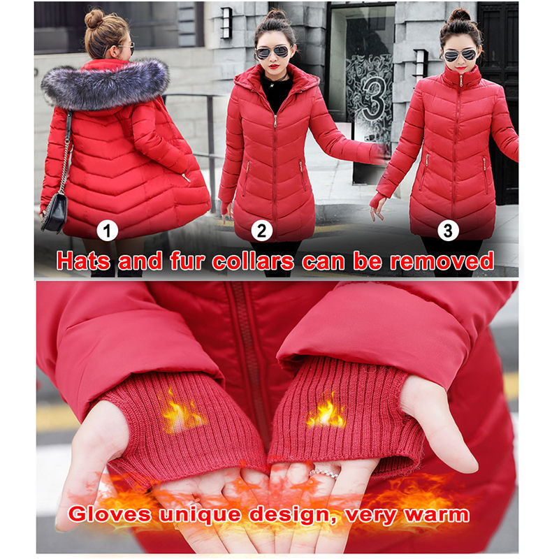 Thumbnail: 2023 New Wool Collar Hooded Winter Jacket Parkas Women's Jacket Thick Warm Cott