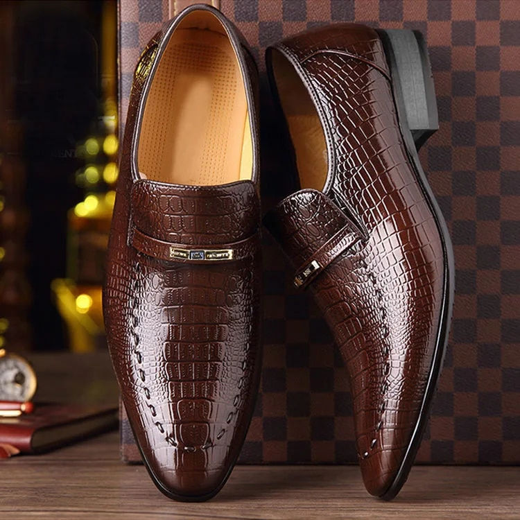Miniatura: Leather Shoes Mens PU  Luxury Crocodile Pattern Men Business Dress Shoes Casual