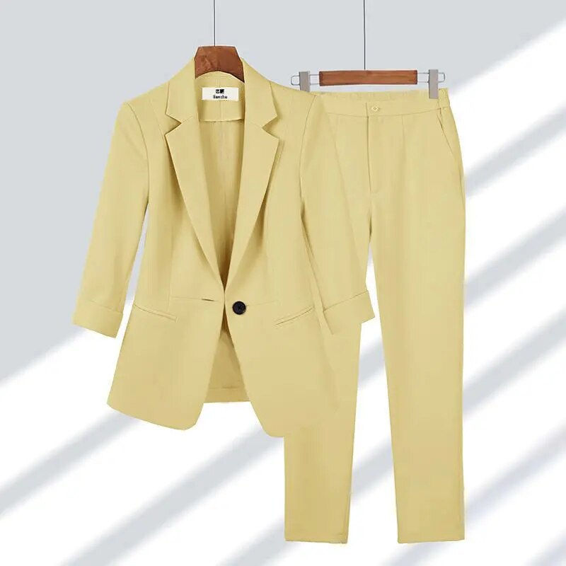 Thumbnail: Women's Summer Thin Fashion Suit Jacket Pants Two-piece 2023 New Casual Blazer 