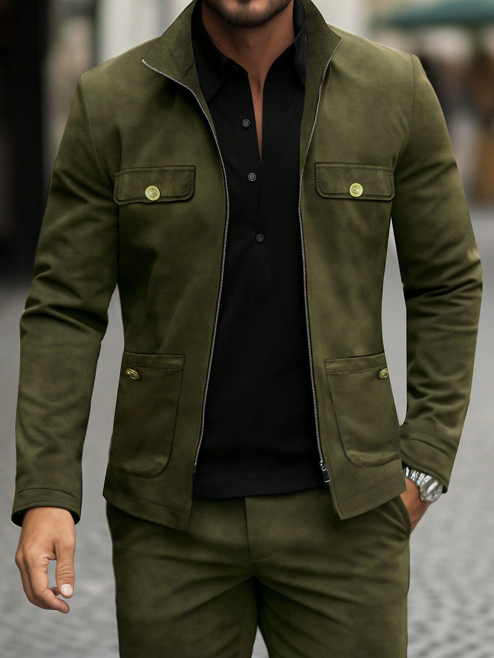 섬네일: Manfinity Homme Men Solid Color Simple Daily Suit, Long Sleeve Top And Pants