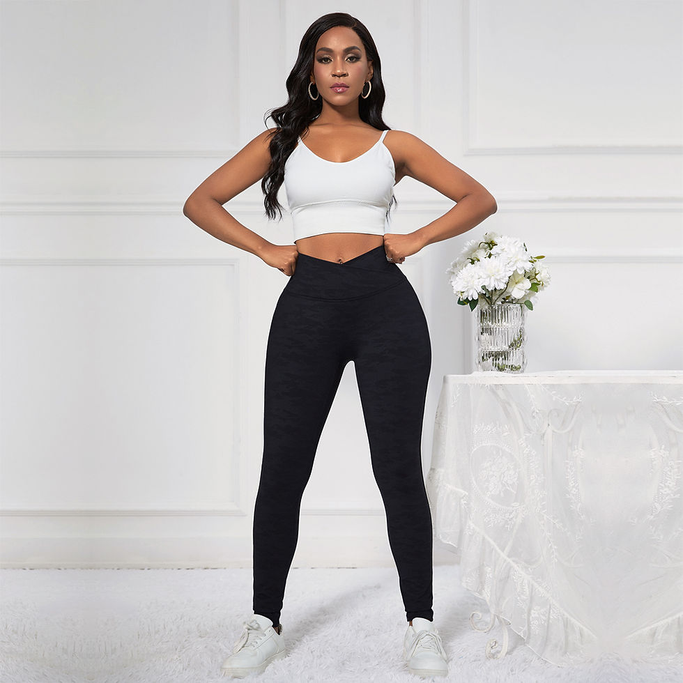 Thumbnail: Shascullfites Melody X Cross Black Polyamide Camo V Shape Leggings Bum Lift Leg