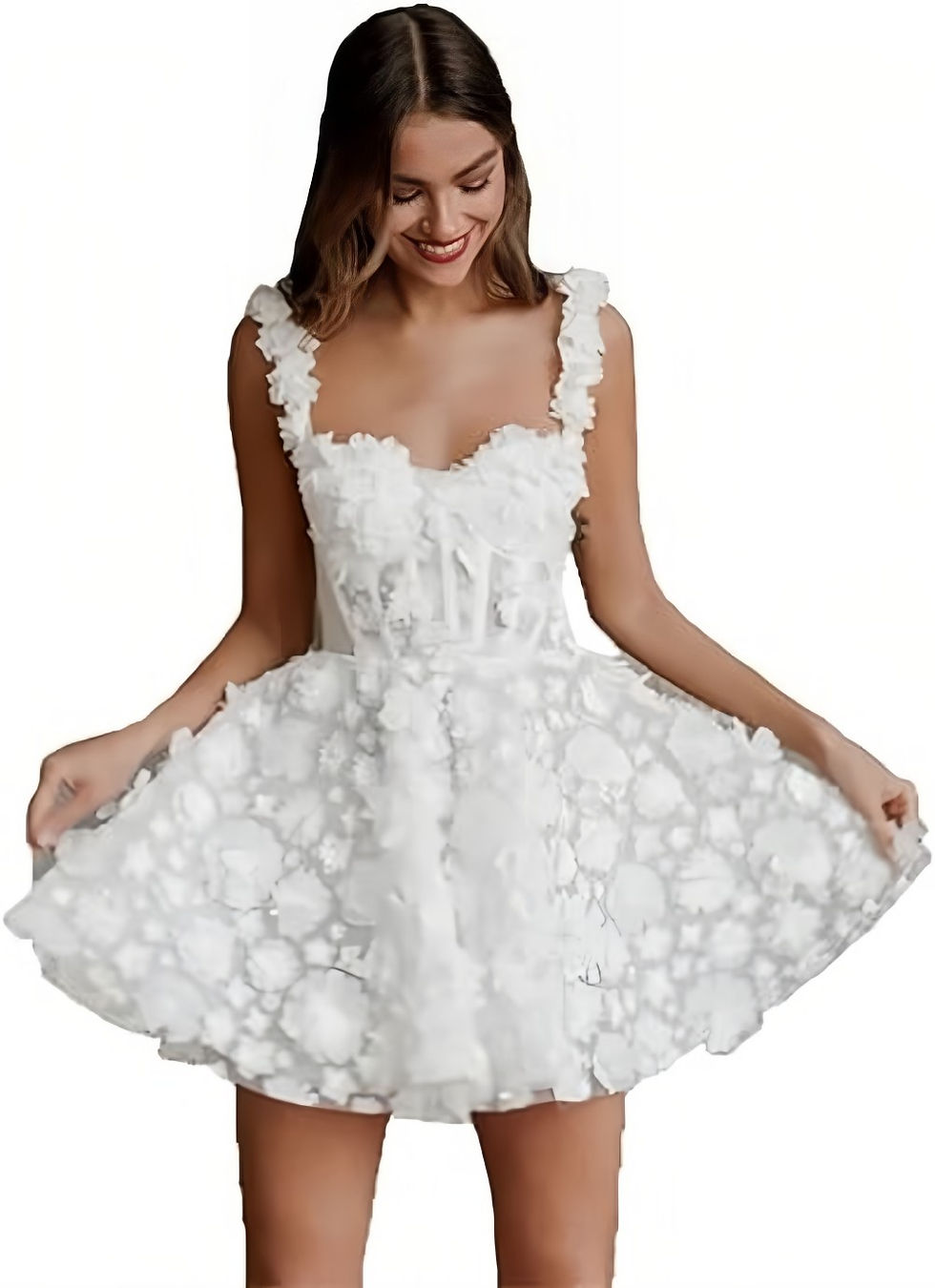 Thumbnail: Mini Prom Dresses Flower Lace Embroidery Evening Dress Lace Mini Short Wedding