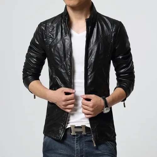 Miniatura: Brand 2024 New Mens Fashion Leather Jacket Men's Collar Slim Biker Jacket High