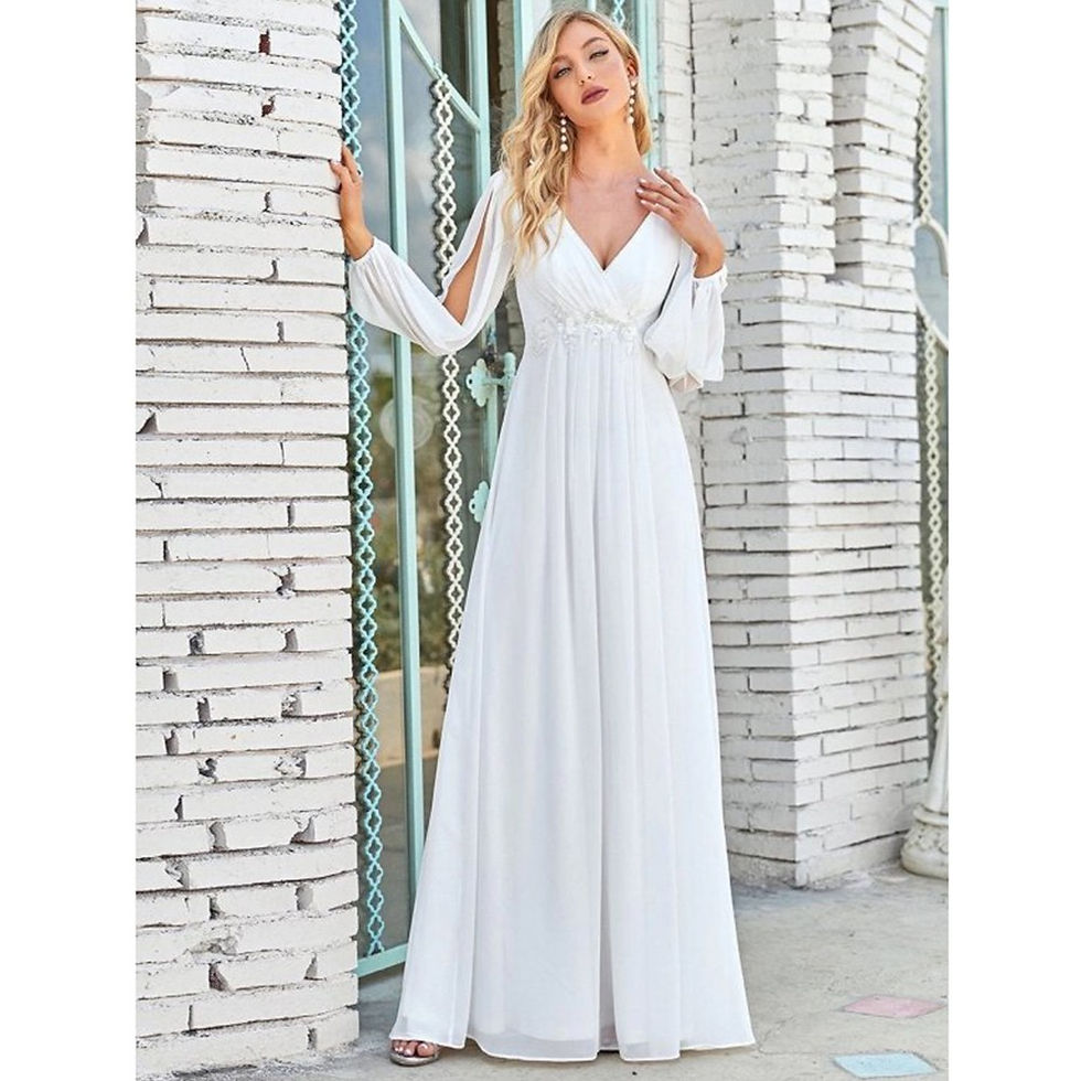Pikkukuva: Simple V Neck Long Sleeves Applique A Line Boho Wedding Dresses Chic And Chiffo