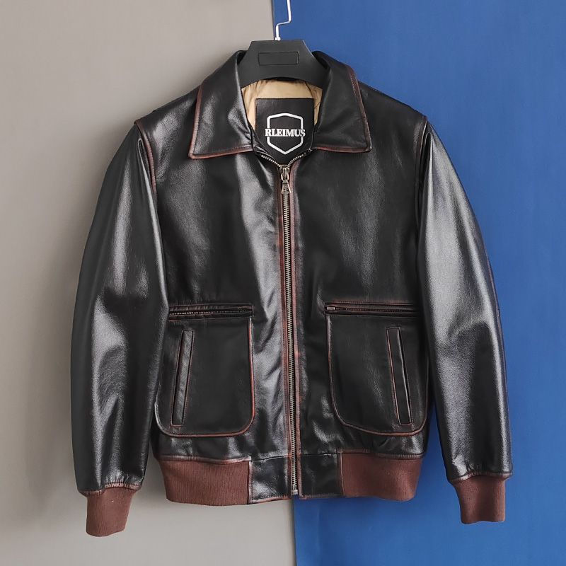 Thumbnail: Men's Genuine Leather Jacket Man High Quality Vintage Cowhide A2 Air Force Flig