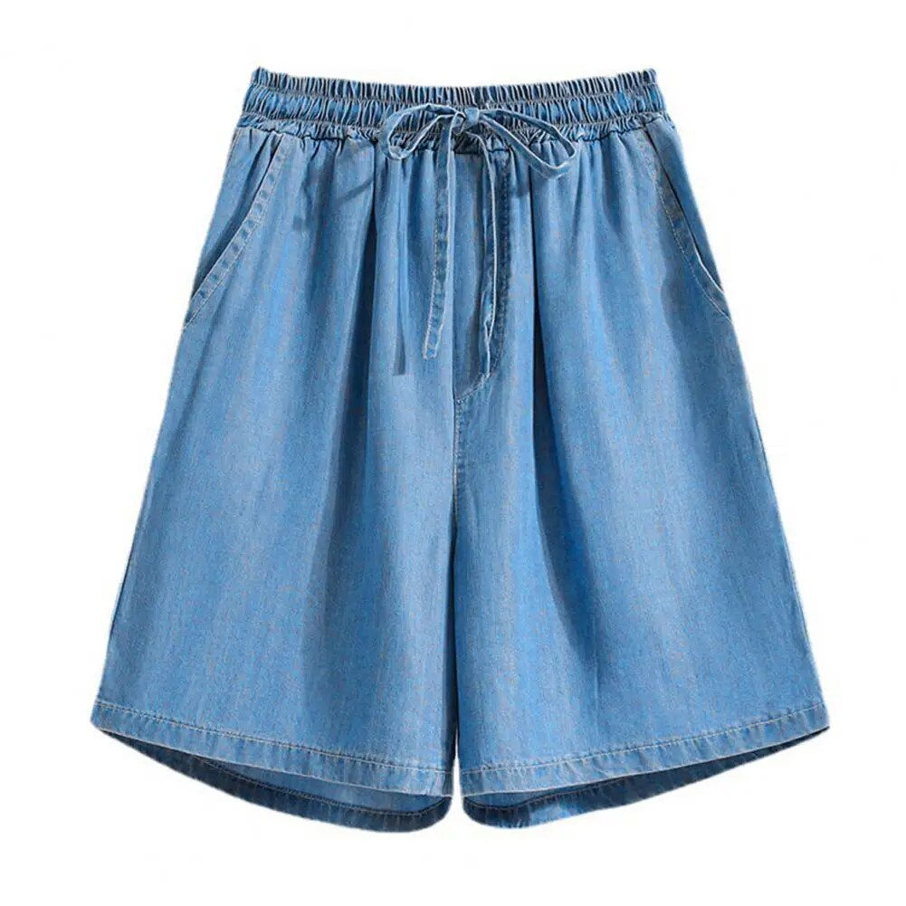 Women Shorts Drawstring Wide Leg Shorts High Waist Elastic Waistband Pockets So