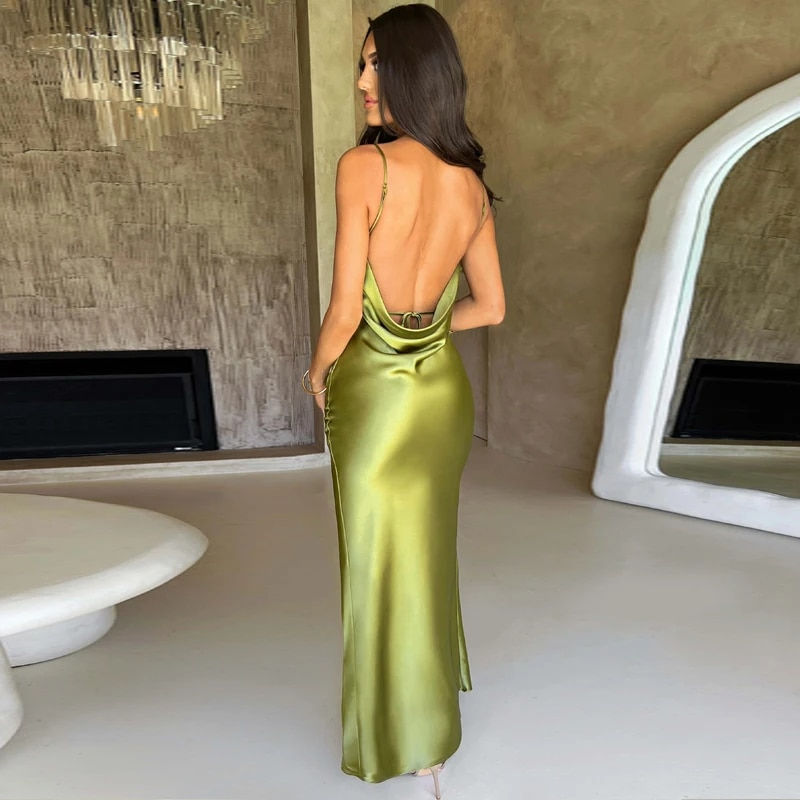 ภาพขนาดย่อ: Spaghetti Strap White Long Satin Dress Elegant Party Dress For Women 2024 Summe