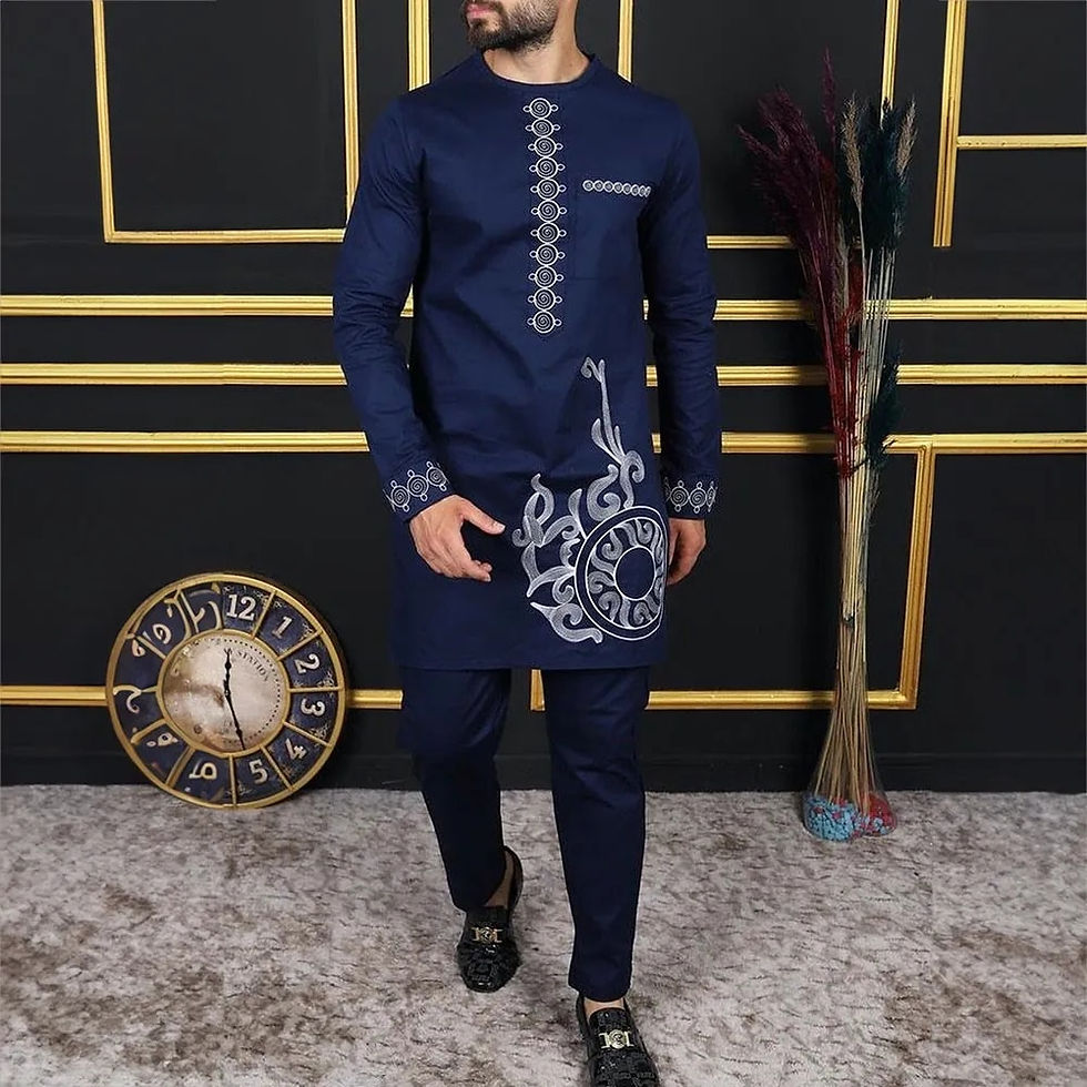 Imej kecil: New In Dashiki 2 Pieces Sets Abaya Men's Clothing Shirt Pant Set Long Sleeve El