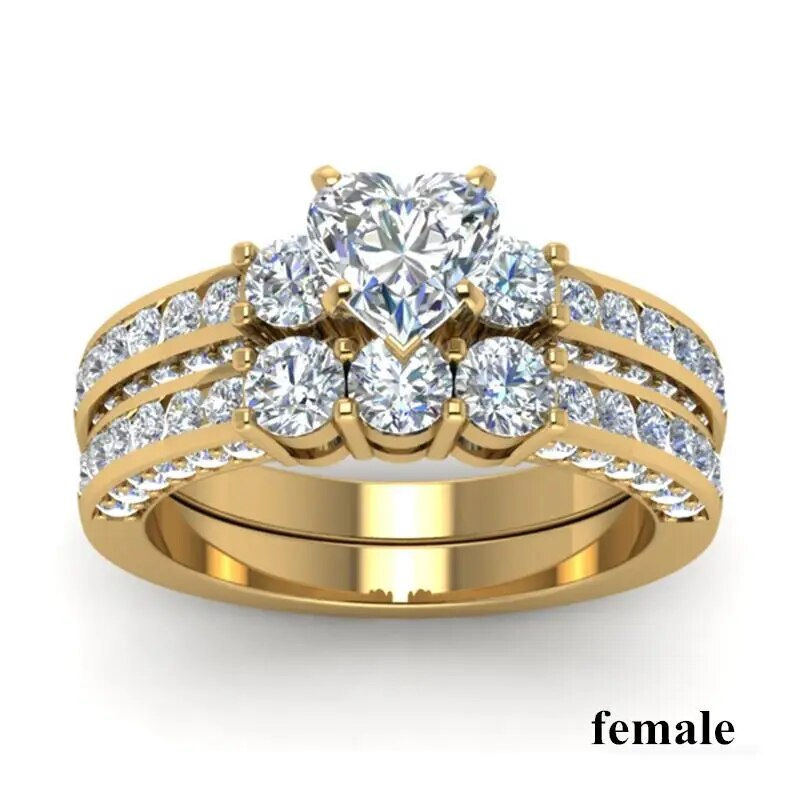 Miniatiūra: Fashion Couple Rings Women's White Rhinestones Zircon Ring Sets Men's Stainless