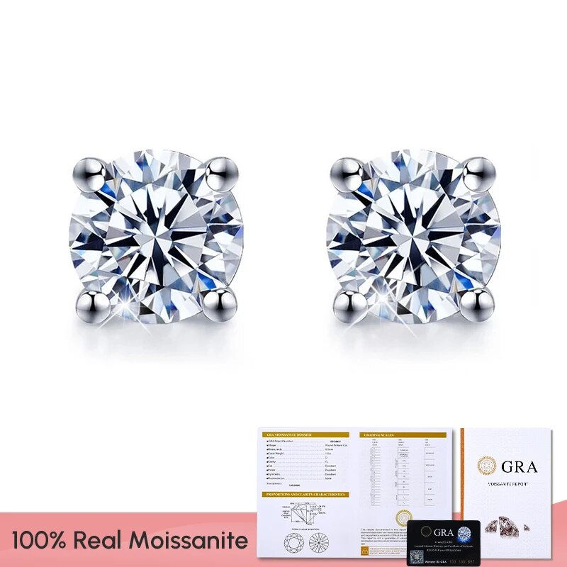 Thumbnail: Stylever Real 0.5ct 1ct D Color Moissanite Diamond Stud Earrings for Women 925